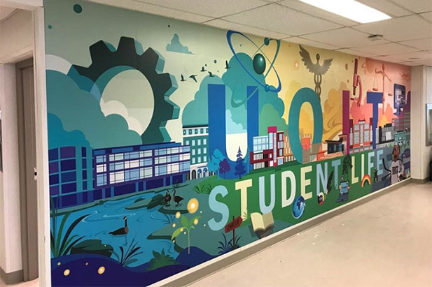 New mural in the Student Life Building at the university's north Oshawa location.