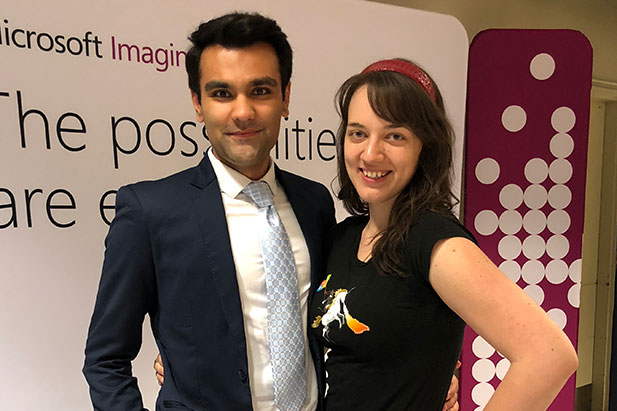 Second-year Mechatronics Engineering student Hamayal Choudhry (left) with Sage Franch, former Technical Evangelist, Microsoft Canada. at a recent hackathon event at the University of Toronto.