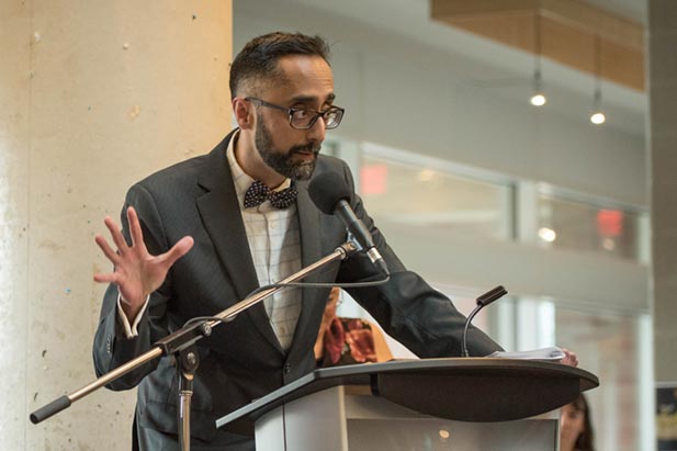 Rupinder Brar, PhD, Associate Dean, Teaching and Learning addresses the audience at this year's Teaching Award Ceremony. (March 28, 2018)
