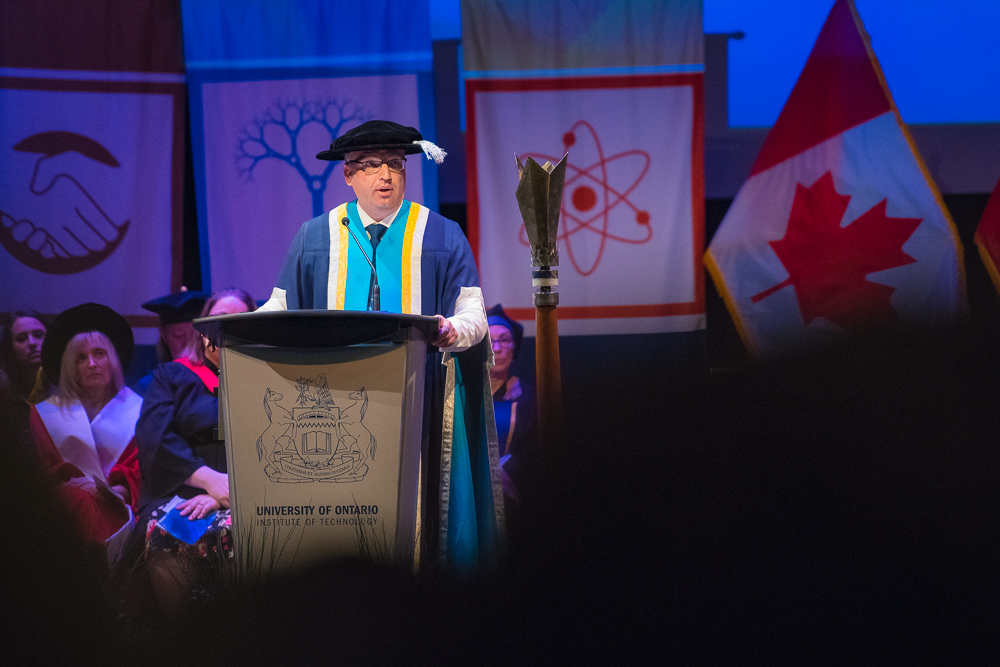 President Steven Murphy gives his installation address, May 8, 2018.