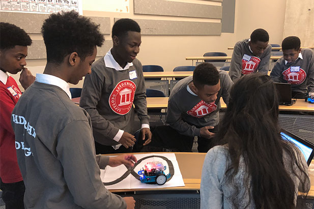 Leadership By Design participants took part in an engineering coding activity led by the University of Ontario Institute of Technology's Engineering Outreach office.