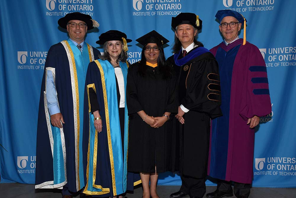 From left: President Steven Murphy; Chancellor Noreen Taylor; Kimberley Fernandes, FESNS medal winner; Akira Tokuhiro, FESNS Dean; Robert Bailey, Provost and Vice-President, Academic