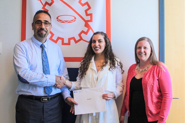 From left: Hossam Kishawy, PhD, Associate Dean, FEAS; Mechatronics Engineering student Judy Afana; and Rachel Dyers, Program Co-ordinator, FEAS.