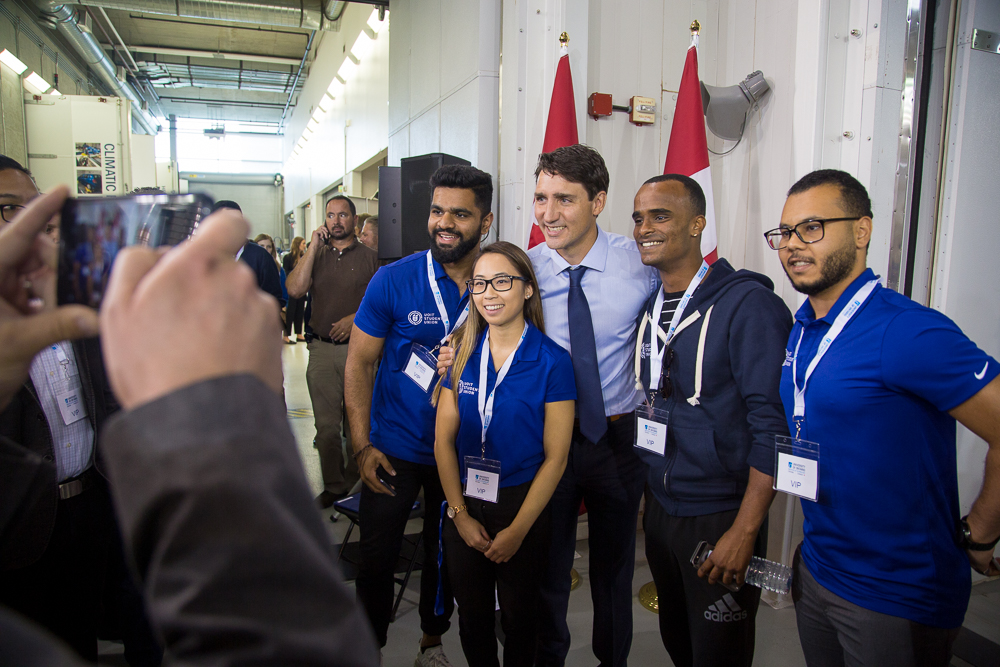 Prime Minister Justin Trudeau with members of the University of Ontario Institute of Technology Student Union.