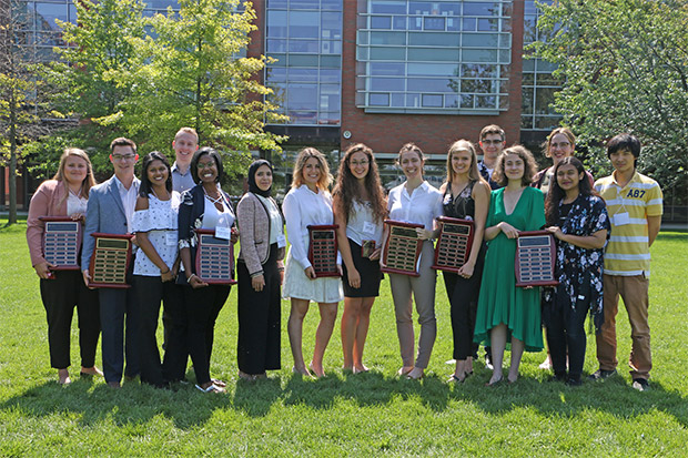 Best poster award winners and honourable mention recipients celebrate their achievements following the university's 2018 Student Research Showcase.