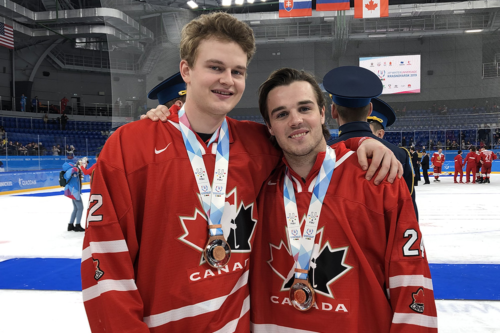 Jack Patterson (left) and Alex Yuill, bronze medal winners at the 2019 FISU Winter Universiade in Krasnoyarsk, Russia.