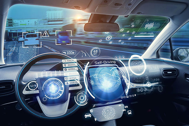 Illustration of the software features  in a car with the newest Advanced Driver Assistance Systems (ADAS)