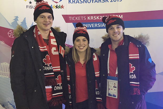 UOIT Ridgebacks hockey stars Jack Patterson (left), Kassidy Nauboris (centre) and Alex Yuill (right) all won medals for Canada at the 2019 FISU Winter Universiade in Krasnoyarsk, Russia.