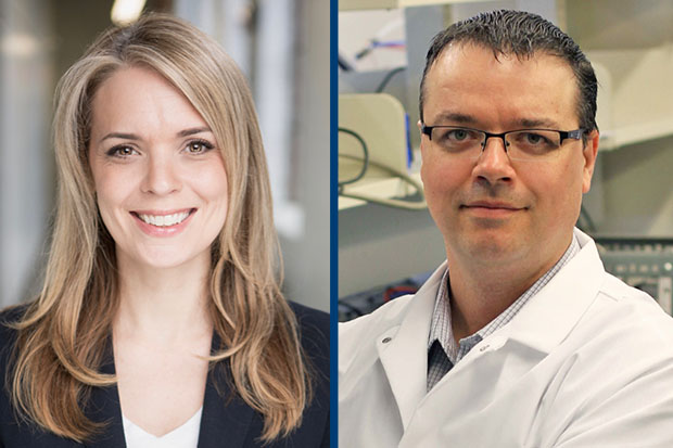 Dr. JoAnne Arcand, Assistant Professor, Faculty of Health Sciences (left) and Dr. Brad Easton, Professor, Faculty of Science will give free lectures at the university's annual Research Excellence Award Speaker Series on Wednesday, May 8.