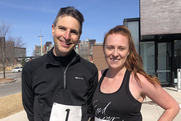 Winners of the 2019 Campus Charity Walk and Run awards included Langis Roy, PhD, Dean, School of Graduate and Postdoctoral Studies, Ontario Tech University; and Sarah Kelly, Durham College marketing student.