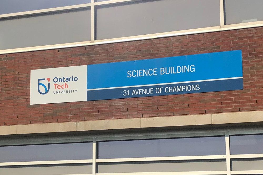 New sign on the Science building with the new Ontario Tech University Logo