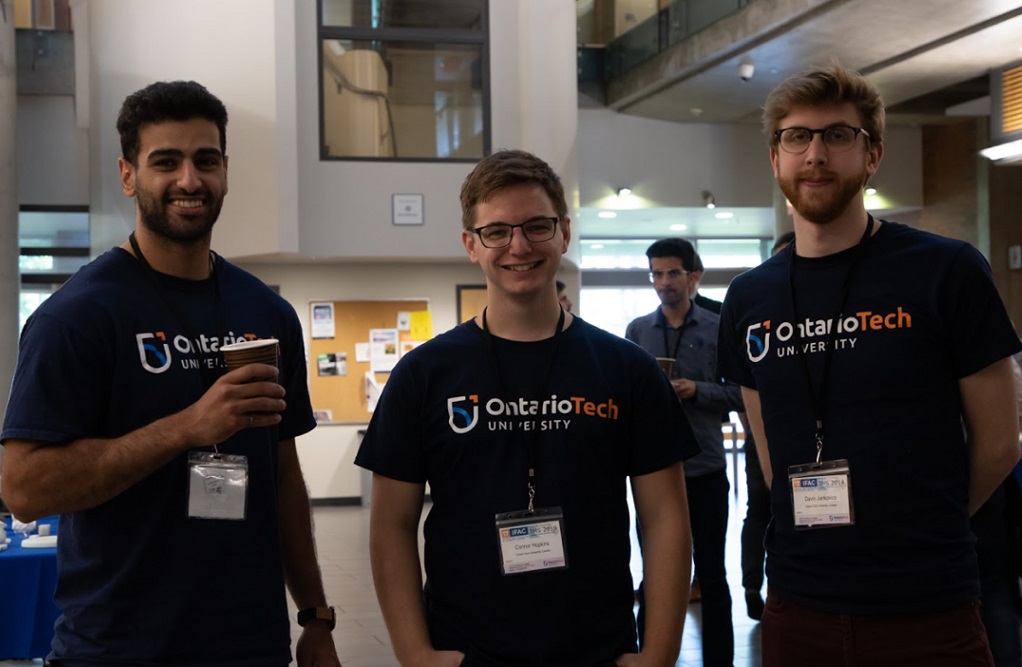 From left: IMS workshop event volunteers Mohamd Imad, Connor Hopkins and Davin Jankovics, Master of Science (Mechanical Engineering) students in Ontario Tech University's Faculty of Engineering and Applied Science.