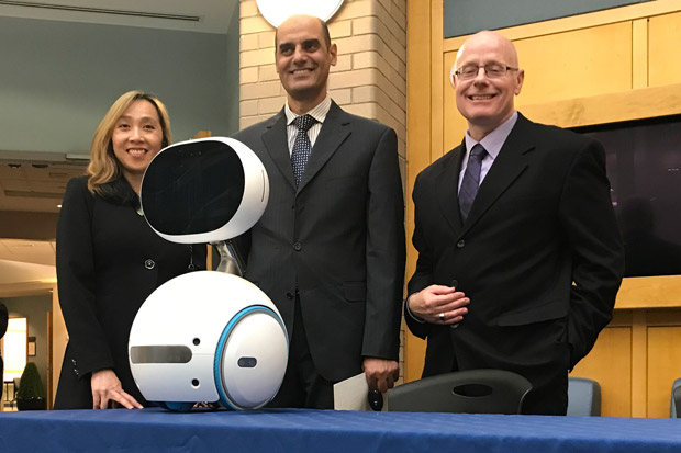 From left: Ontario Tech University's Dr. Emma Bartfay (Faculty of Health Sciences), Dr. Khalid Elgazzar (Faculty of Engineering and Applied Science) and Dr. Wally Bartfay (Faculty of Health Sciences) are part of the university's new research partnership with Ontario Shores Centre for Mental Health Sciences that will explore leading-edge technology to transform dementia care in Ontario (following partnership announcement on October 28, 2019).