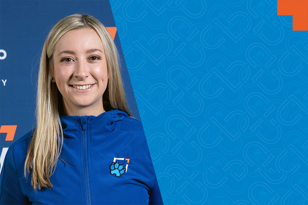 Kassidy Ford plays defence for the Ontario Tech Ridgebacks women's hockey team. The 2020 bachelor's degree recipient (Kinesiology) is now working on a master's degree in the School of Graduate and Postdoctoral Studies.