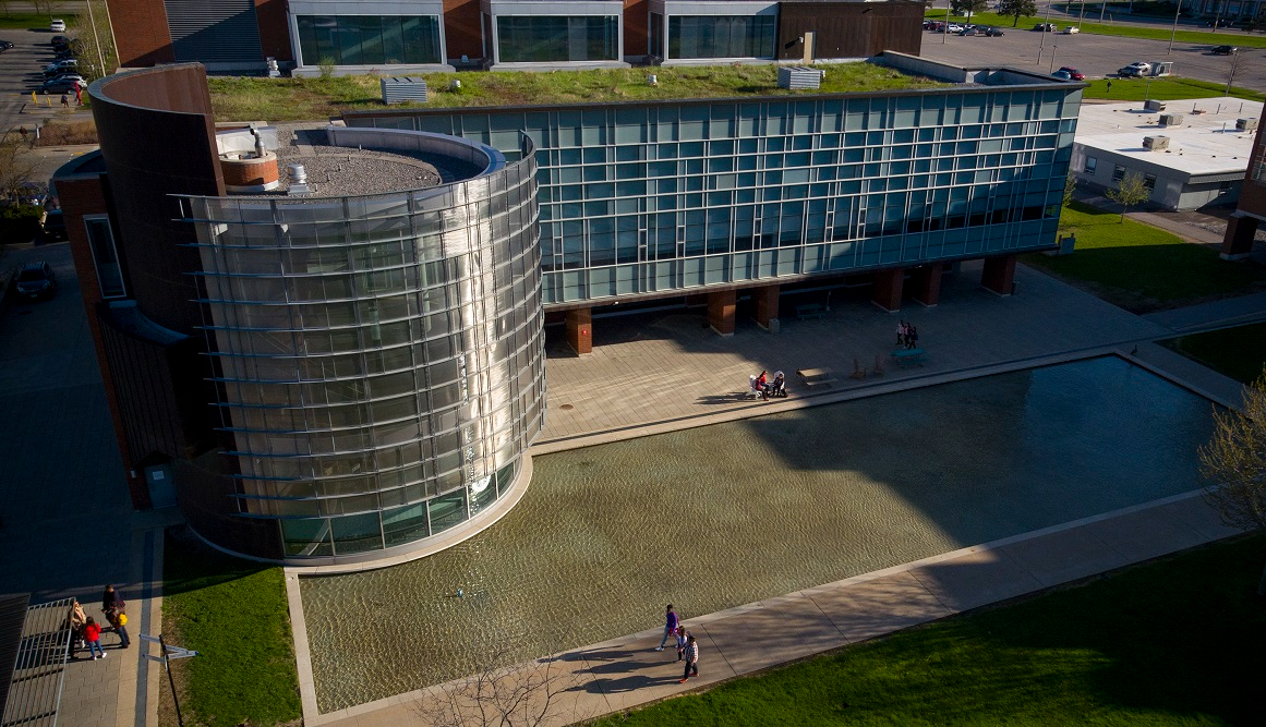 Aerial view of Ontario Tech University's North Oshawa Campus Library