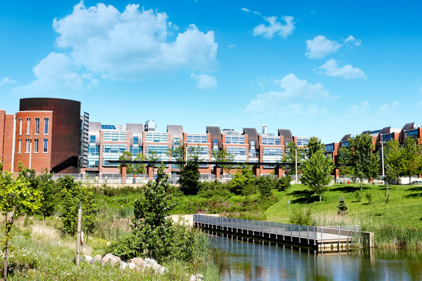 Stormwater pond at Ontario Tech University's north Oshawa location.