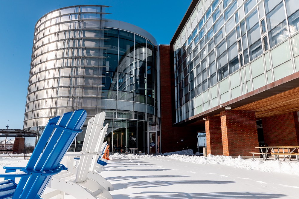 Ontario Tech's North Oshawa Campus Library in the winter