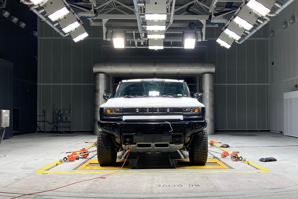 Extreme-cold weather testing of future GMC HUMMER EV (electric vehicle) inside the ACE Climatic Wind Tunnel at Ontario Tech University.