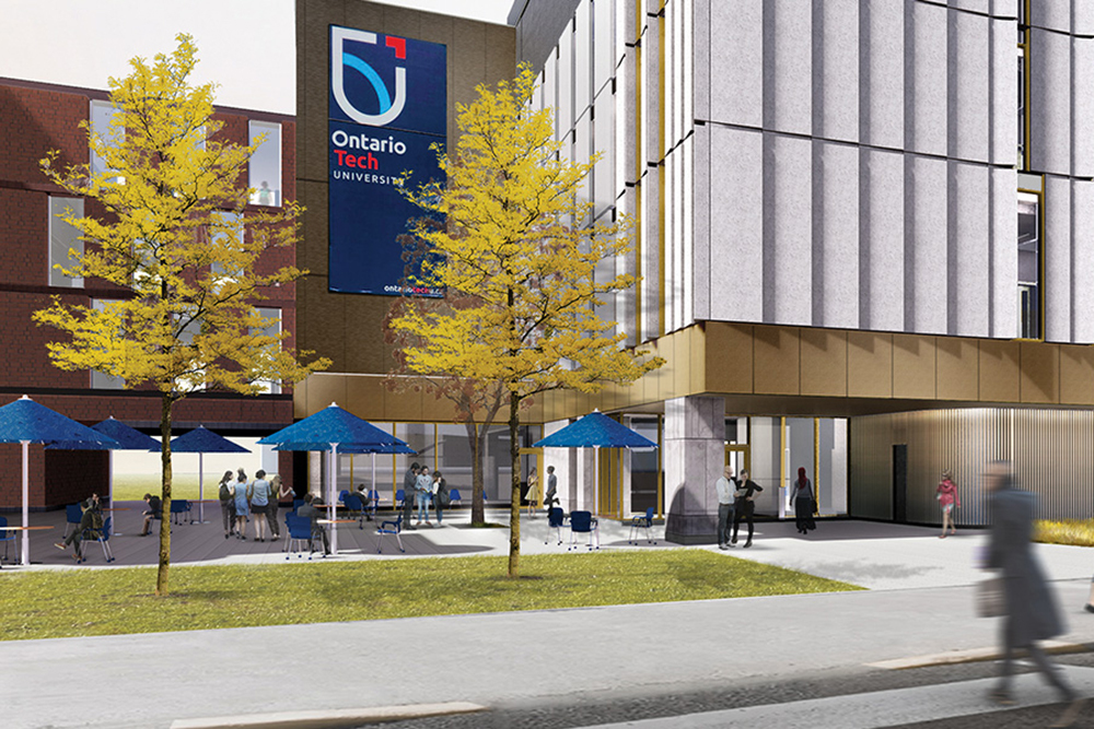 Artistic rendering of Ontario Tech's newest building, Shawenjigewining Hall.