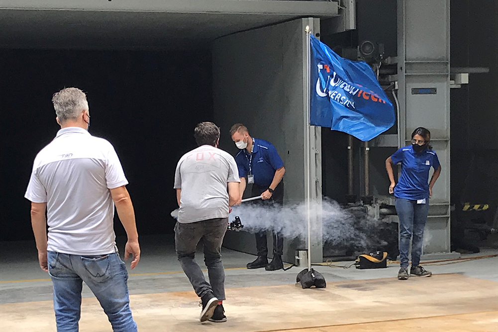 ACE 'smoke wand' demonstrates air flow in the ACE Climatic Wind Tunnel.