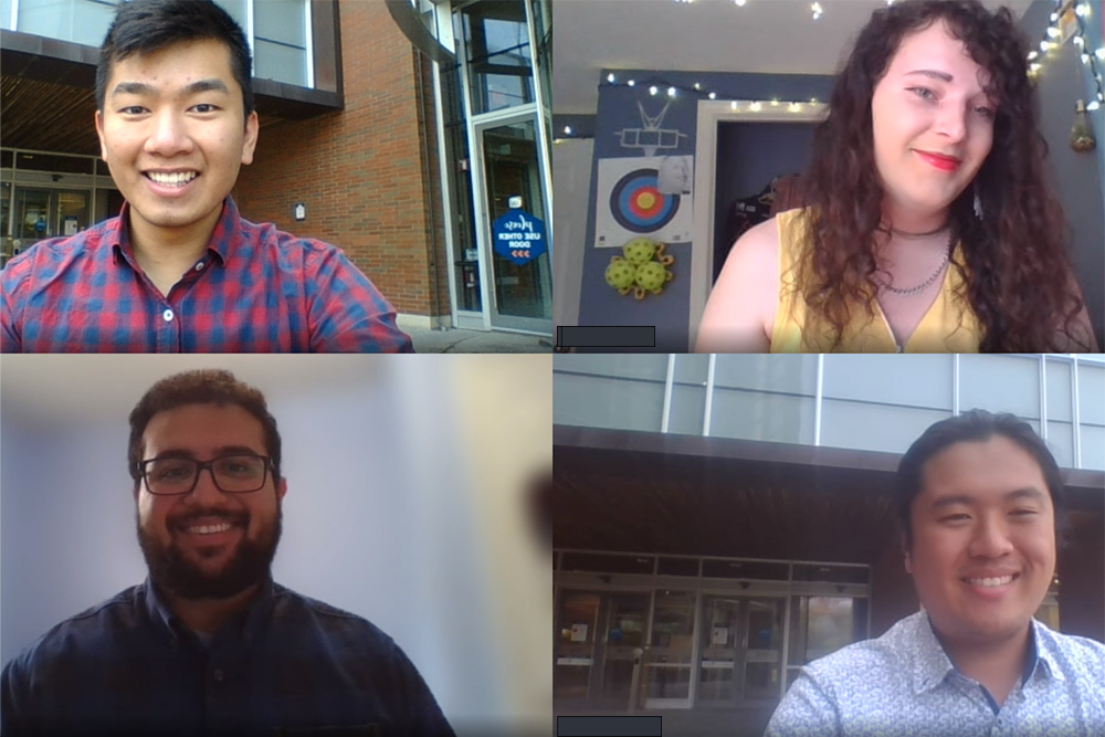 Ontario Tech's first-place student team at the National Designathon (from top left): Derek Yeung, Autumn Lesco, Mark Rizk and Dharma Solaiman from the Faculty of Engineering and Applied Science.