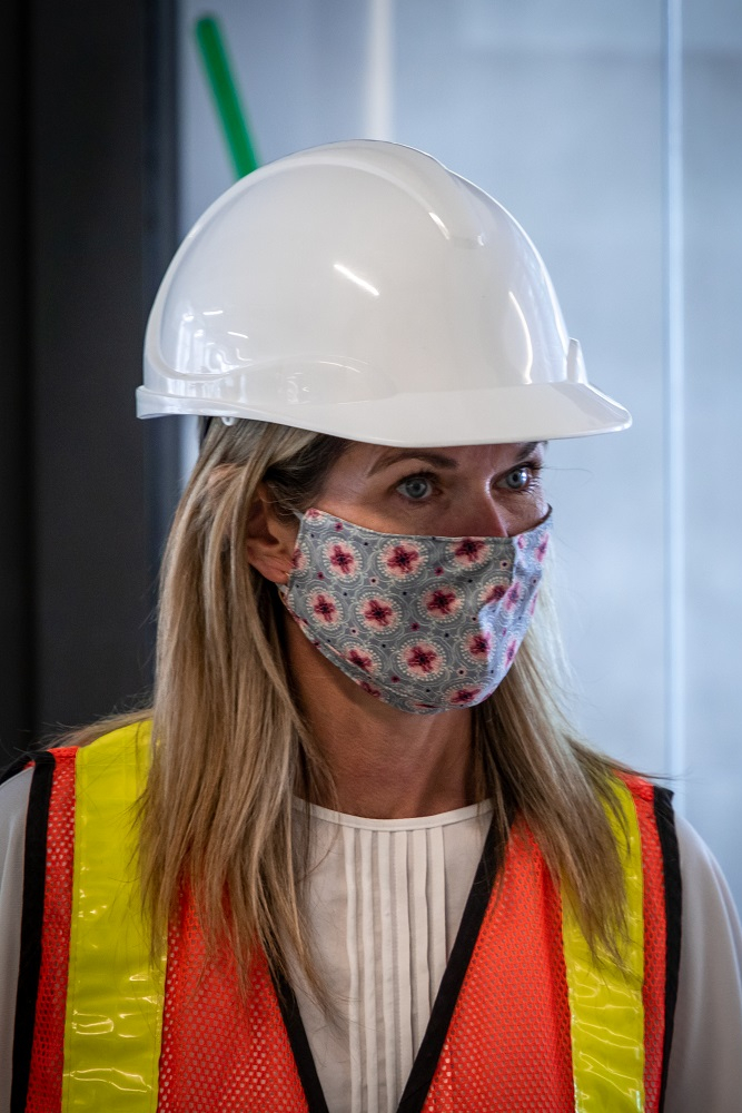 The Honourable Jill Dunlop, Ontario Minister of Colleges and Universities, on a tour of Shawenjigewining Hall, Ontario Tech's newest building, currently under construction and scheduled to open in Fall 2021.