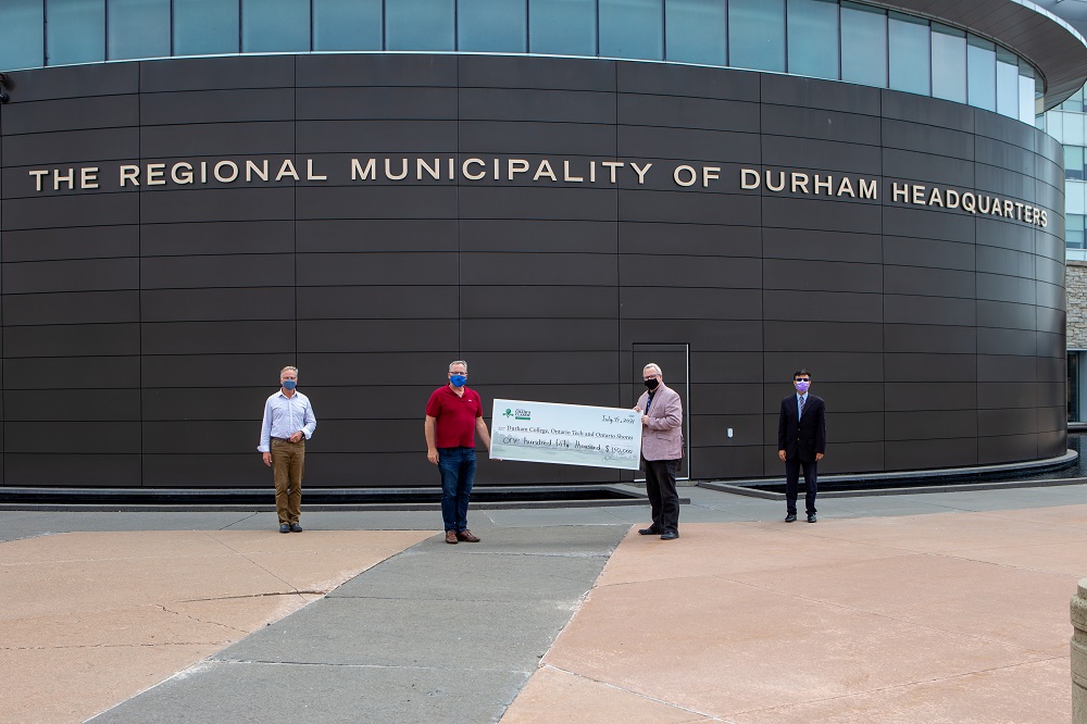 From left: Don Lovisa, President, Durham College; Dr. Steven Murphy, President and Vice-Chancellor, Ontario Tech University; John Henry, Regional Chair and Chief Executive Officer (CEO), Region of Durham; and and Karim Mamdani, President and CEO, Ontario Shores Centre for Mental Health Sciences.