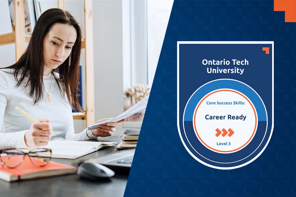 Digital micro-credential badges with trackable metadata are awarded to learners for each completion of an accredited online micro-credential program at Ontario Tech University.