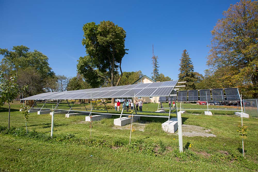 Solar panel array at Ontario Tech University's Windfields Farm location.