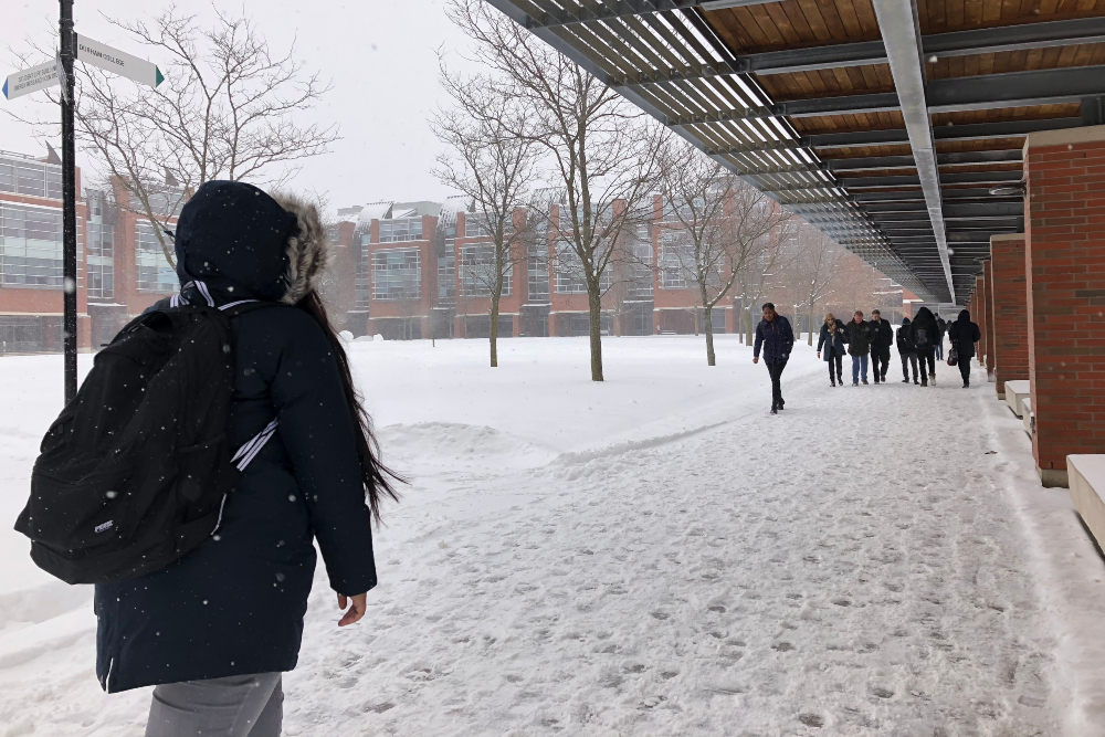 Winter weather at Polonsky Commons, Ontario Tech University's north Oshawa campus location