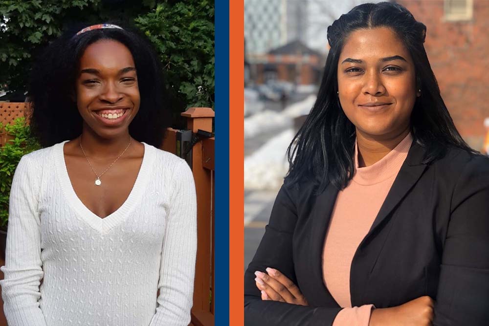 2021 Ontario Tech University Student Leadership Award of Recognition recipients (Faculty of Social Science and Humanities): Sam Brown (left) and Farhin Mim.