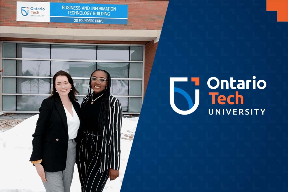Ontario Tech University Bachelor of Commerce students Hannah Oegema (left) and Colleen Linton won the gold medal in the Human Resources category at the 2021-2022 Inter-Collegiate Business Competition hosted by the Smith School of Business at Queen's University.