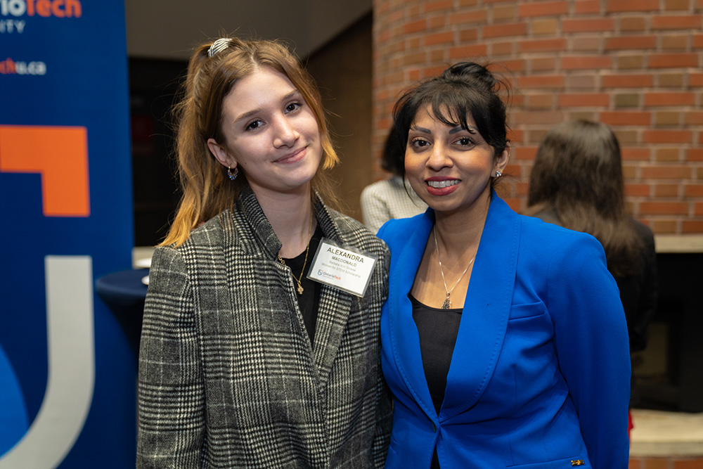 From left: Alexandra MacDonald,  2020 Women for STEM program recipient, Faculty of Business and Information Technology, with Lisa Patel, Business Leader and Entrepreneur, Owner of Lisa Patel and Team real estate agency, and Ontario Tech University Women for STEM Mentor.