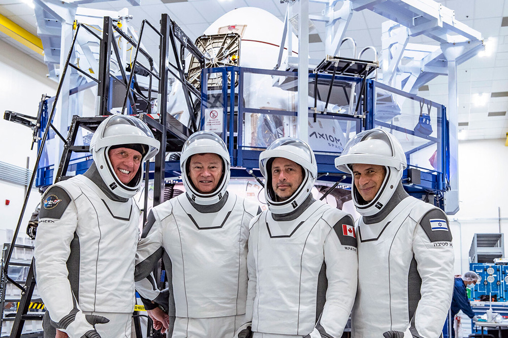 Ax-1 Canadian Mission Specialist Mark Pathy (second from right) has partnered with six Canadian universities including Ontario Tech University for various scientific research projects during the Ax-1 mission (image courtesy of Axiom Space).