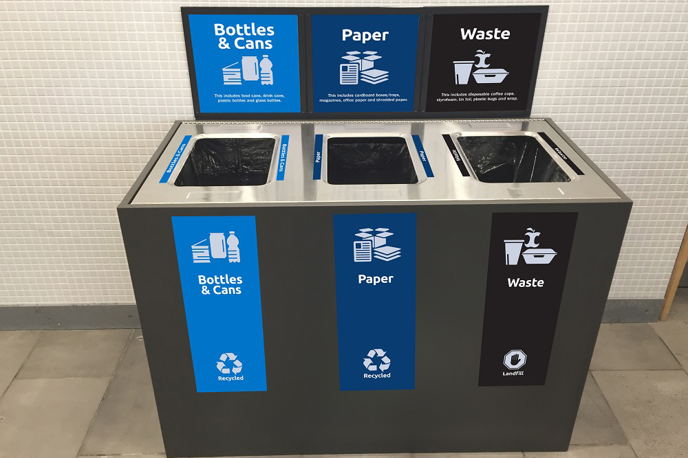 Sortable waste disposal bin at Ontario Tech University.