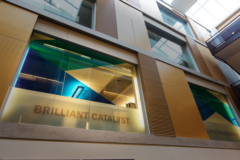 The Brilliant Catalyst innovation hub is located on the second floor of the Energy Research Centre at Ontario Tech University's north Oshawa campus location.