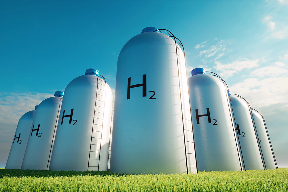 Conceptual image of hydrogen gas storage tanks.