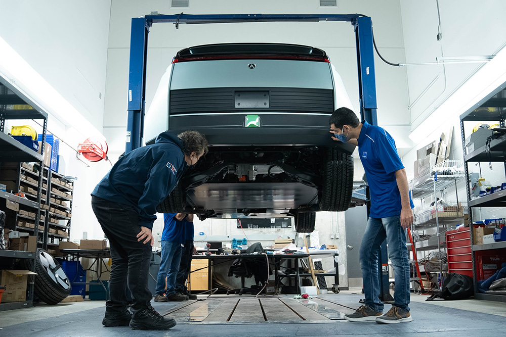 Building the Arrow concept electric vehicle in the ACE Innovation Garage at Ontario Tech University.