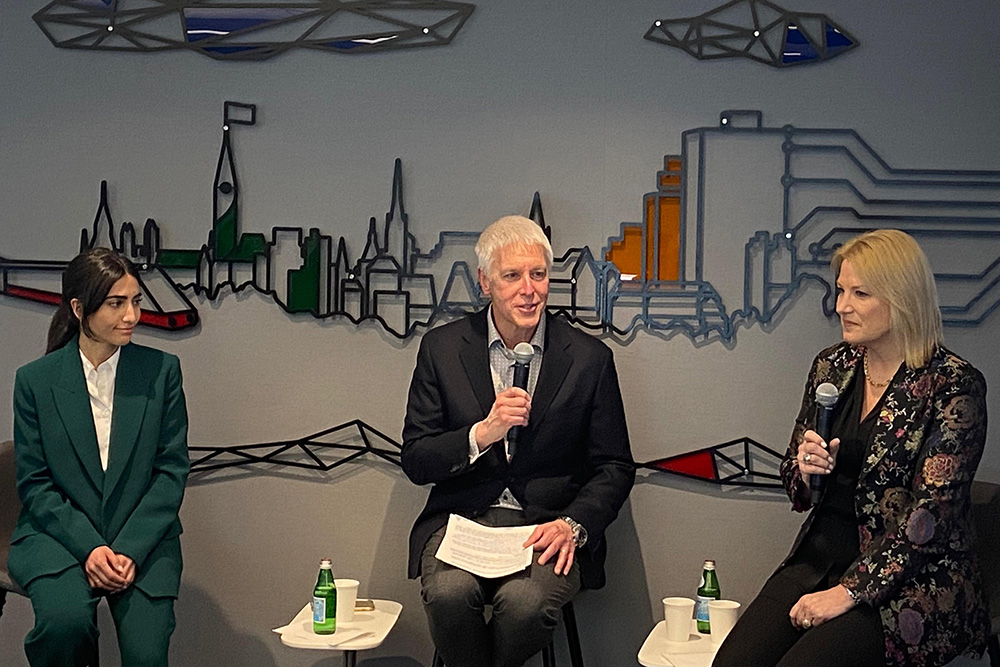 From left: Soha Dehghan, a fourth-year Forensic Psychology student in the Faculty of Social Science and Humanities at Ontario Tech, Michael Tremblay, President and CEO of Invest Ottawa, and Laura Ipsen, President and CEO of Ellucian - Courtesy @Invest_Ottawa/Twitter.