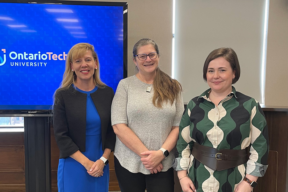 From left: Dr. Isabel Pedersen, Professor, FSSH, and Director of the Digital Life Institute, Alyson King, Associate Professor, FSSH, and Chelsie Lalonde, MLIS, Librarian for FSSH. 