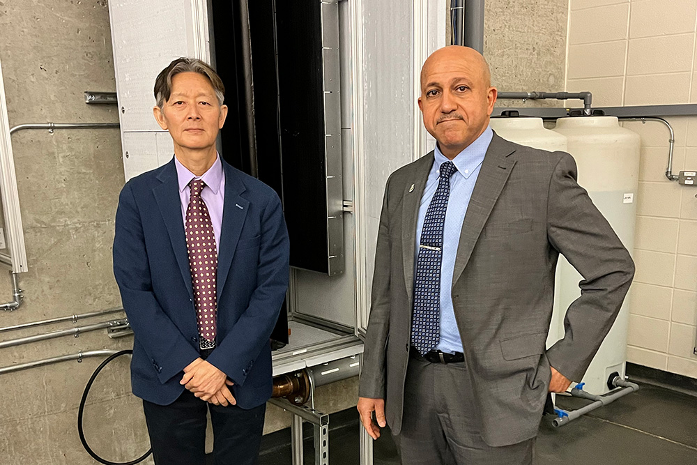 image of Ontario Tech researchers Dr. Akira Tokuhiro (left) and Dr. Hossam Gaber of the Faculty of Engineering and Applied Science.