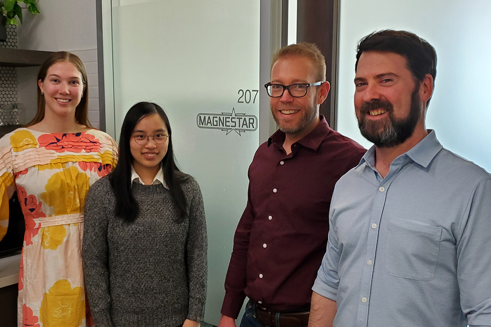 From left: Jacqueline Good, Founder and CEO of Magnestar Inc., Emily Lai, Ian Service, Director of Infrastructure, and John Russell, Senior Space Software Developer.