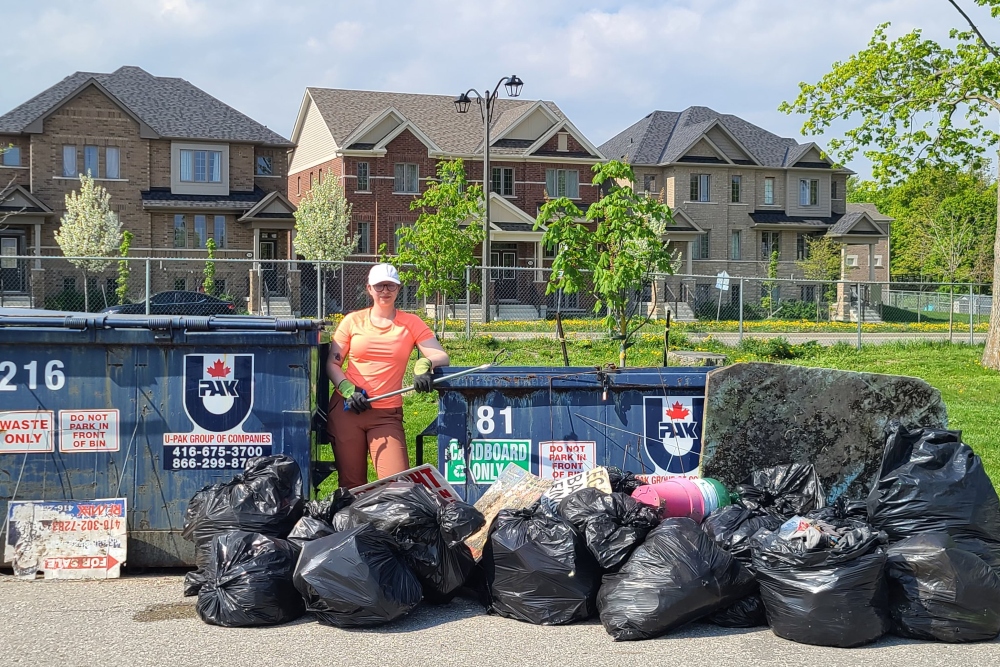 Volunteers collected 21 bags of trash, signboards and Styrofoam during Ontario Tech University's Campus Cleanup event on on May 9 (downtown Oshawa location) and May 11 (north Oshawa location).