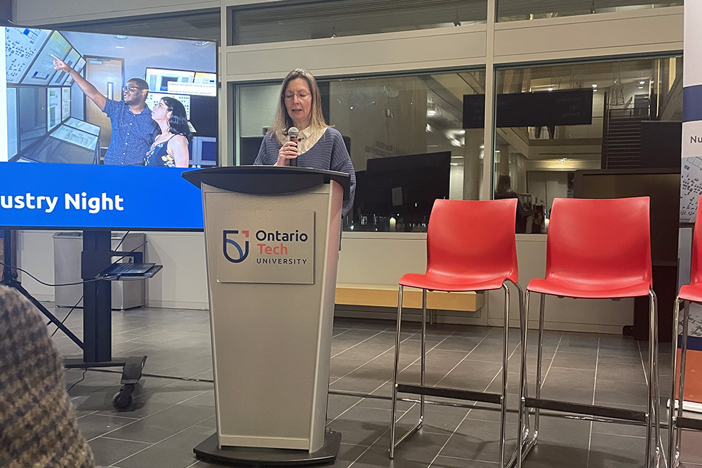 Dr. Jennifer McKellar, Professor and Acting Chair, Department of Energy and Nuclear Engineering, Faculty of Engineering and Applied Science, speaking at Industry Night (January 31, 2024).