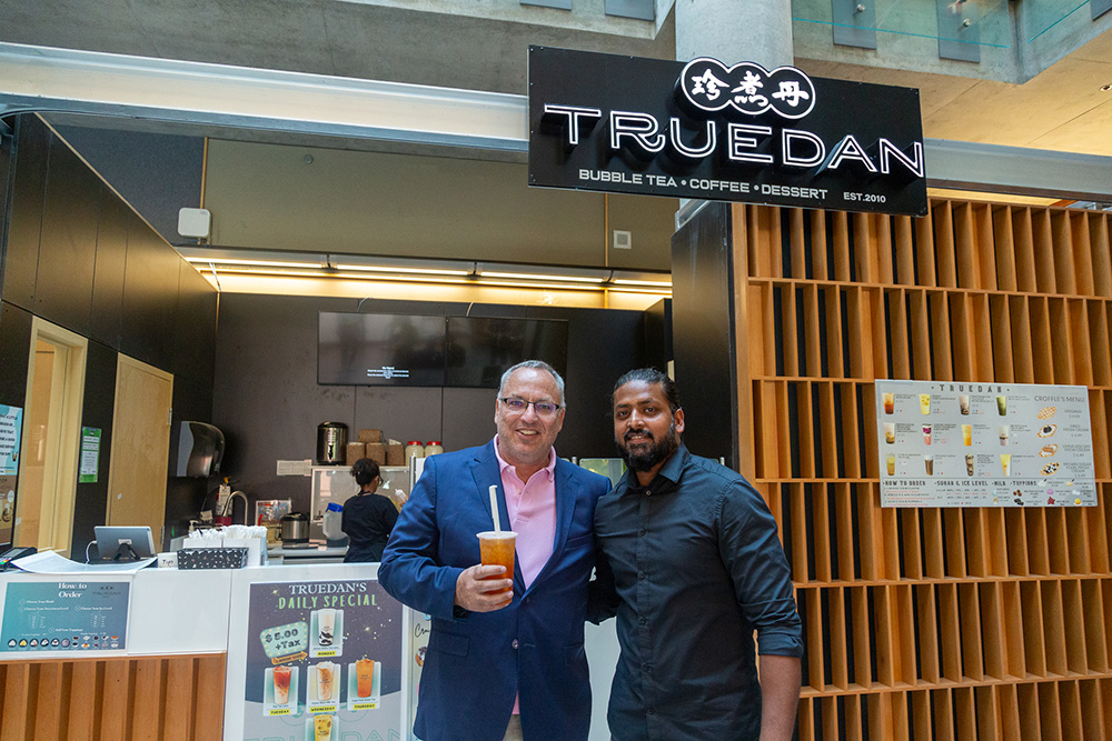 Dr. Steven Murphy, President and Vice-Chancellor, Ontario Tech University and Truedan Bubble Tea owner, Pratheepan Rajah.