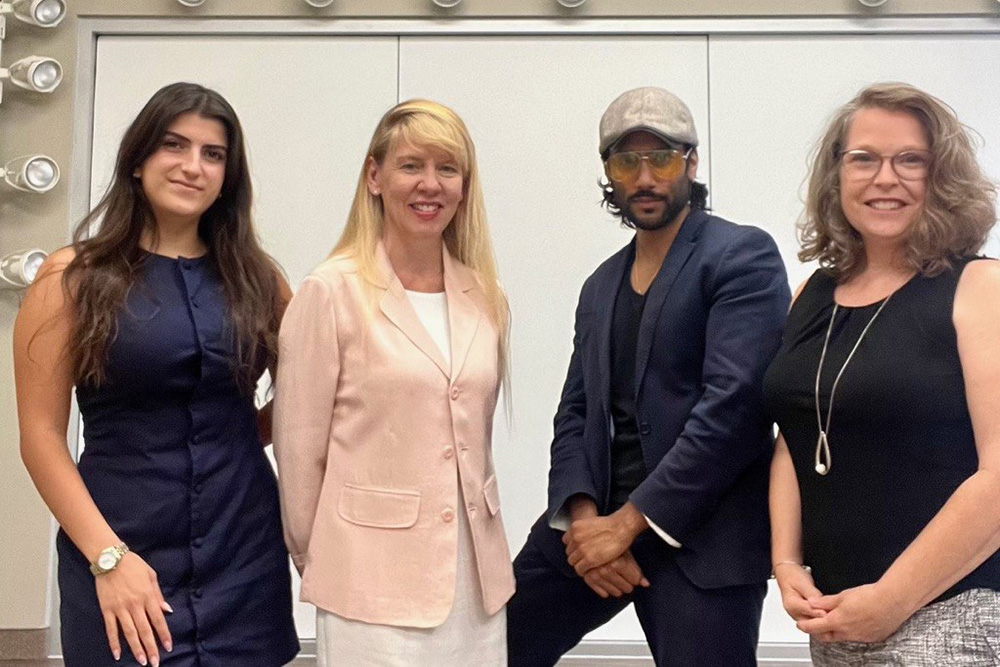 Decimal Lab team at Ontario Tech (from left): Minoo Yazdani, undergraduate student, Faculty of Social Science and Humanities (FSSH); Dr. Isabel Pedersen, Director, Digital Life Institute; Dr. Delon Omrow, Postdoctoral Fellow, FSSH; Teresa Goff; graduate student, FSSH.  