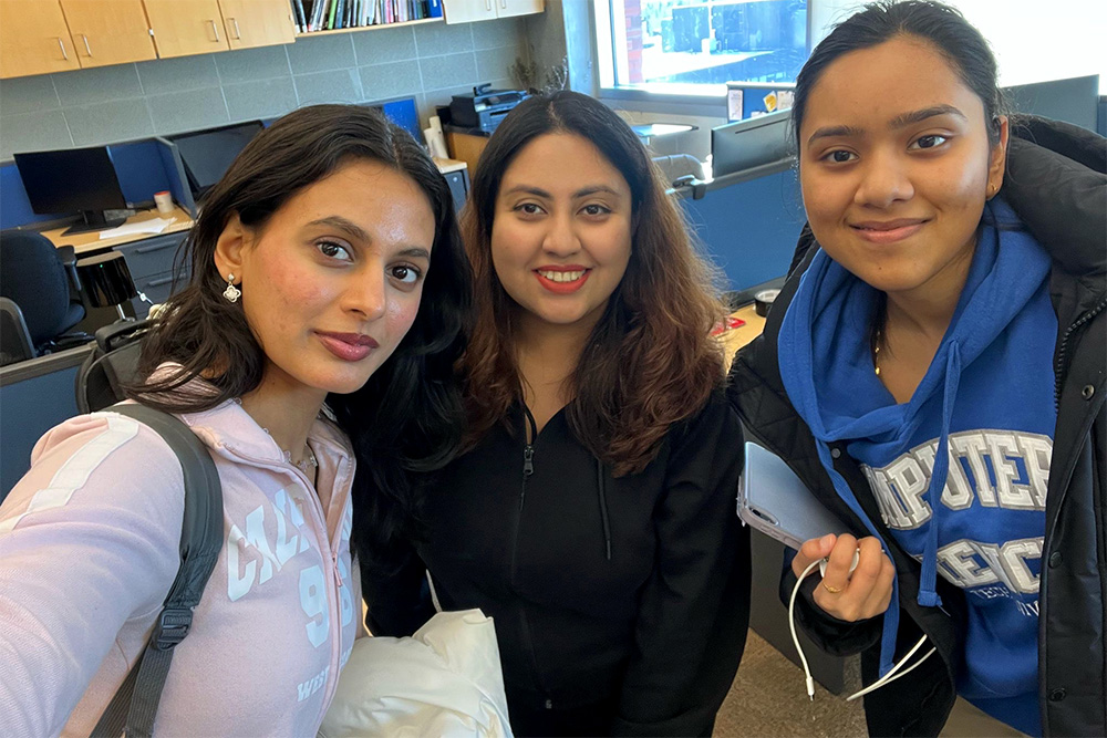 From left: Nishtha Desai, fourth-year Technology Management student; Mosarrat Rumman, Computer Science master’s degree candidate; and Anupriya Dubey, fourth-year Computer Science student. 