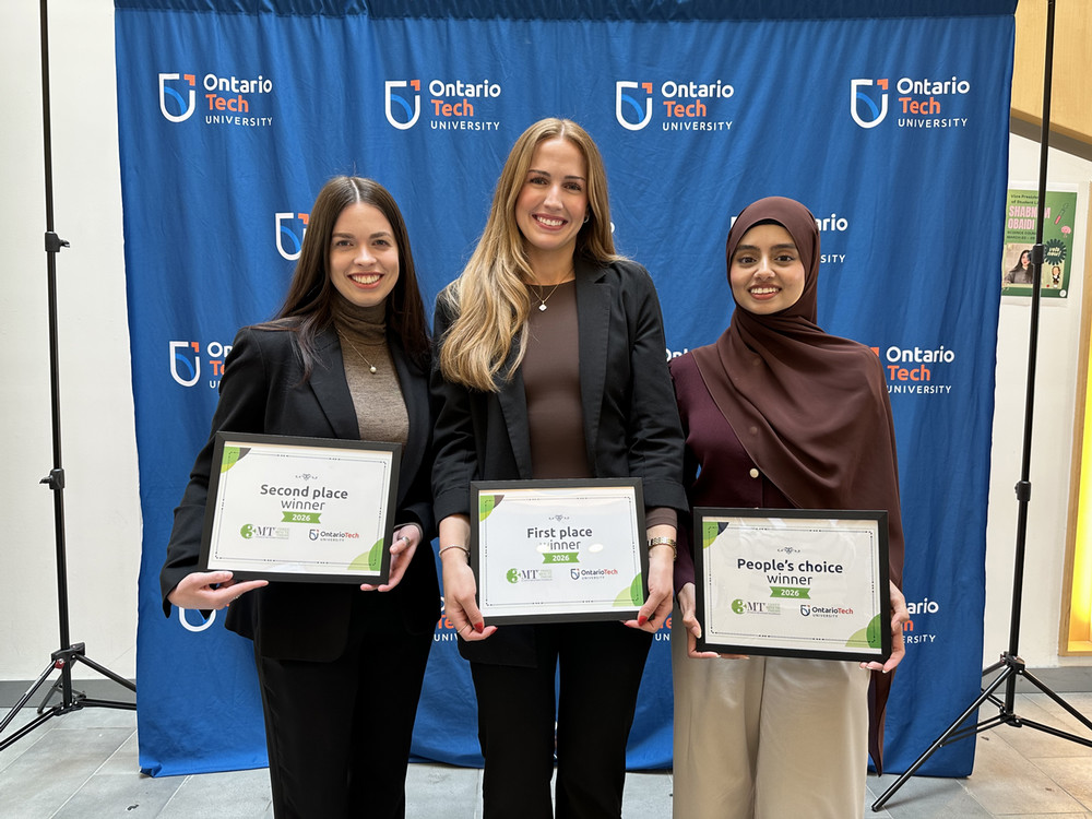 Winners of the 3MT competition at Ontario Tech, 2026.