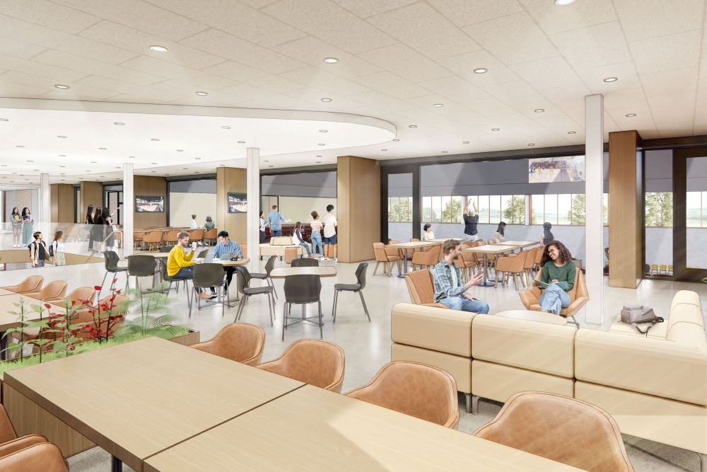 Artist's rendering of the second-floor seating area within the Campus High-Performance Complex.