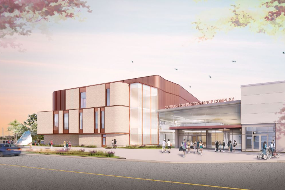Artist's rendering of the main entrance to the new Campus High-Performance Complex.